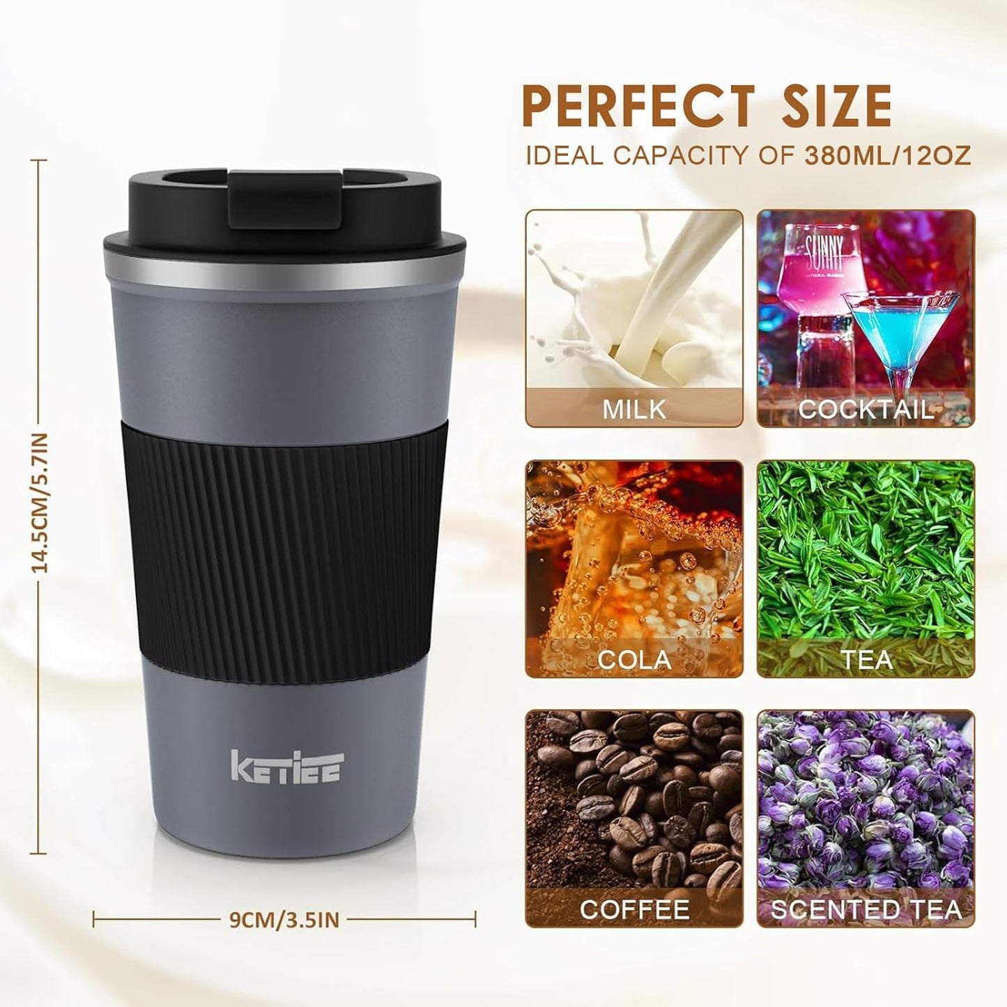Travel Coffee Mug Spill Proof 12oz, Insulated Travel Mug to Go, Reusable Coffee Cup with Seal Lid, Vacuum Stainless Steel Tumbler for Hot/Cold Drinks (Red)