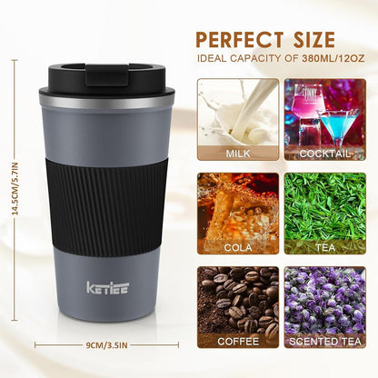 Travel Coffee Mug Spill Proof 12oz, Insulated Travel Mug to Go, Reusable Coffee Cup with Seal Lid, Vacuum Stainless Steel Tumbler for Hot/Cold Drinks (Red)