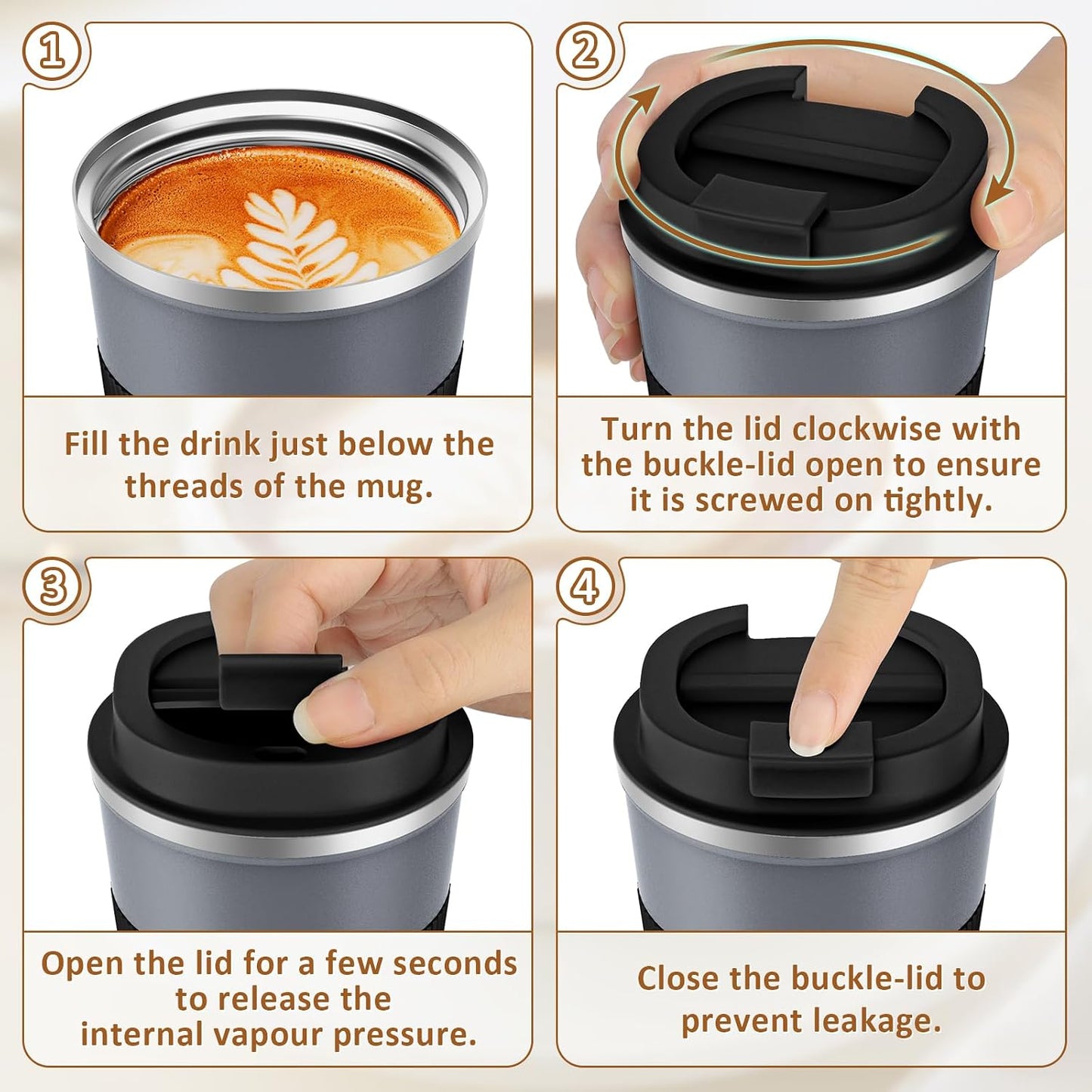 Travel Coffee Mug Spill Proof 12oz, Insulated Travel Mug to Go, Reusable Coffee Cup with Seal Lid, Vacuum Stainless Steel Tumbler for Hot/Cold Drinks (Red)