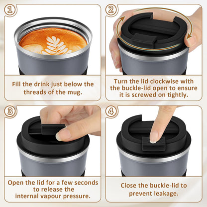 Travel Coffee Mug Spill Proof 12oz, Insulated Travel Mug to Go, Reusable Coffee Cup with Seal Lid, Vacuum Stainless Steel Tumbler for Hot/Cold Drinks (Red)