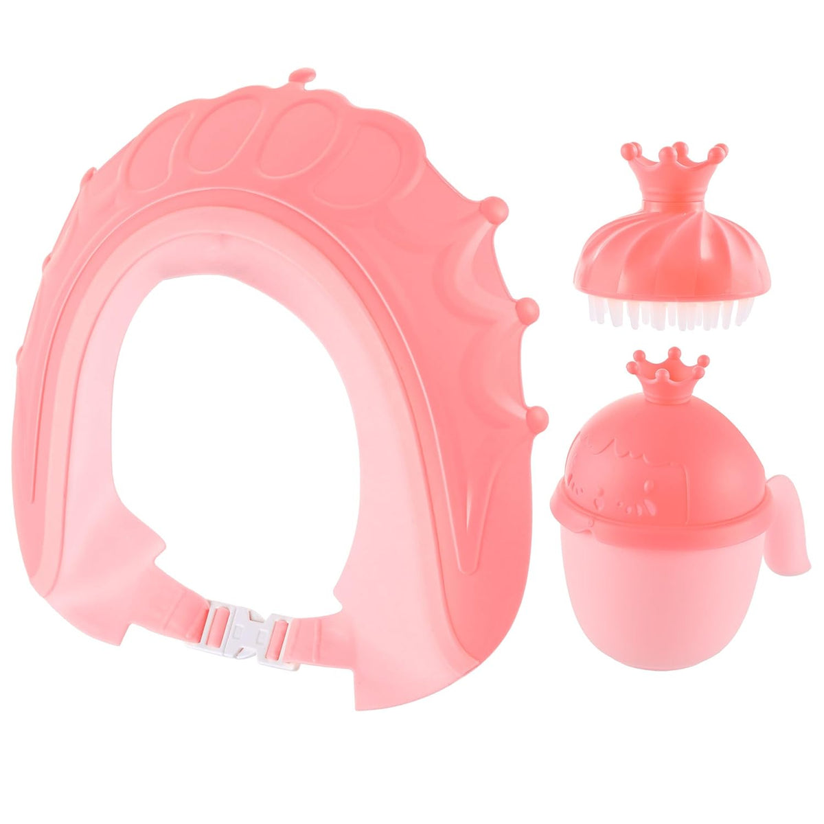 Hair Wash Cup Set, 3 Pieces, Crown, with Shower Cap and Brush, Shampoo Protection, Tear-Free, Rinse Aid, Yellow/Orange