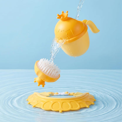 Hair Wash Cup Set, 3 Pieces, Crown, with Shower Cap and Brush, Shampoo Protection, Tear-Free, Rinse Aid, Yellow/Orange