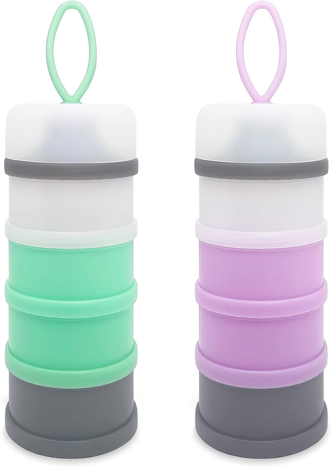Baby Formula Dispenser, Portable Milk Powder Dispenser Container, Baby Feeding Travel Storage Container, Non-Spill Stackable Baby Snack Storage Container, BPA Free, 4 Compartments, 2 Packs
