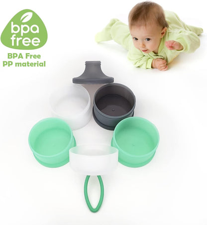 Baby Formula Dispenser, Portable Milk Powder Dispenser Container, Baby Feeding Travel Storage Container, Non-Spill Stackable Baby Snack Storage Container, BPA Free, 4 Compartments, 2 Packs
