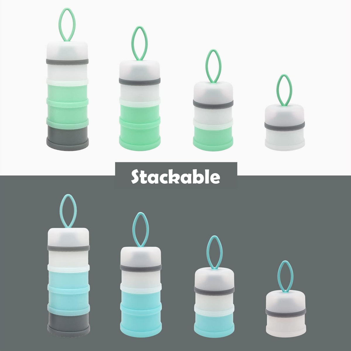 Baby Formula Dispenser, Portable Milk Powder Dispenser Container, Baby Feeding Travel Storage Container, Non-Spill Stackable Baby Snack Storage Container, BPA Free, 4 Compartments, 2 Packs