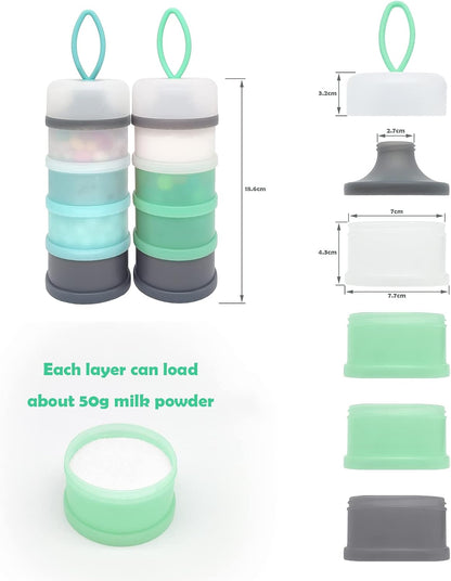Baby Formula Dispenser, Portable Milk Powder Dispenser Container, Baby Feeding Travel Storage Container, Non-Spill Stackable Baby Snack Storage Container, BPA Free, 4 Compartments, 2 Packs