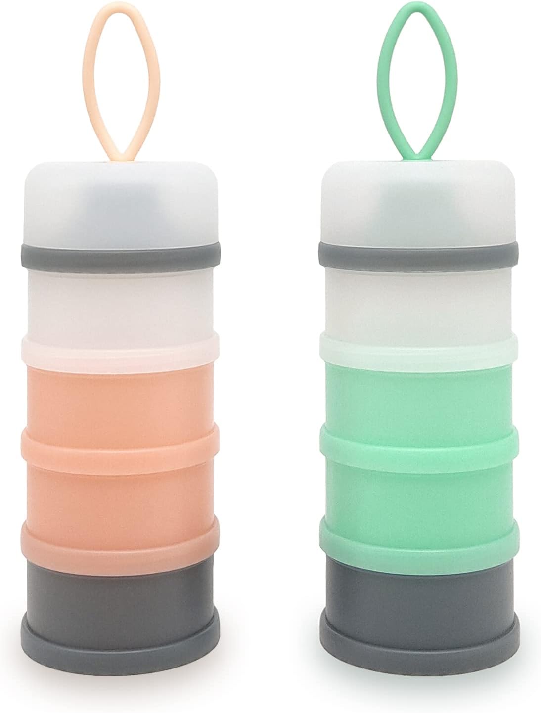Baby Formula Dispenser, Portable Milk Powder Dispenser Container, Baby Feeding Travel Storage Container, Non-Spill Stackable Baby Snack Storage Container, BPA Free, 4 Compartments, 2 Packs