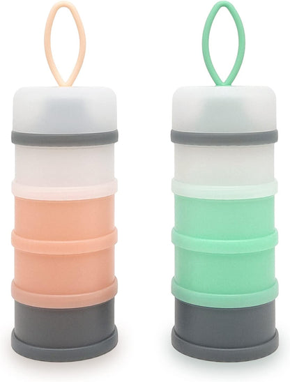 Baby Formula Dispenser, Portable Milk Powder Dispenser Container, Baby Feeding Travel Storage Container, Non-Spill Stackable Baby Snack Storage Container, BPA Free, 4 Compartments, 2 Packs