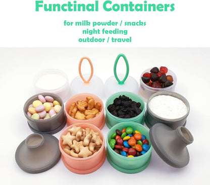 Baby Formula Dispenser, Portable Milk Powder Dispenser Container, Baby Feeding Travel Storage Container, Non-Spill Stackable Baby Snack Storage Container, BPA Free, 4 Compartments, 2 Packs