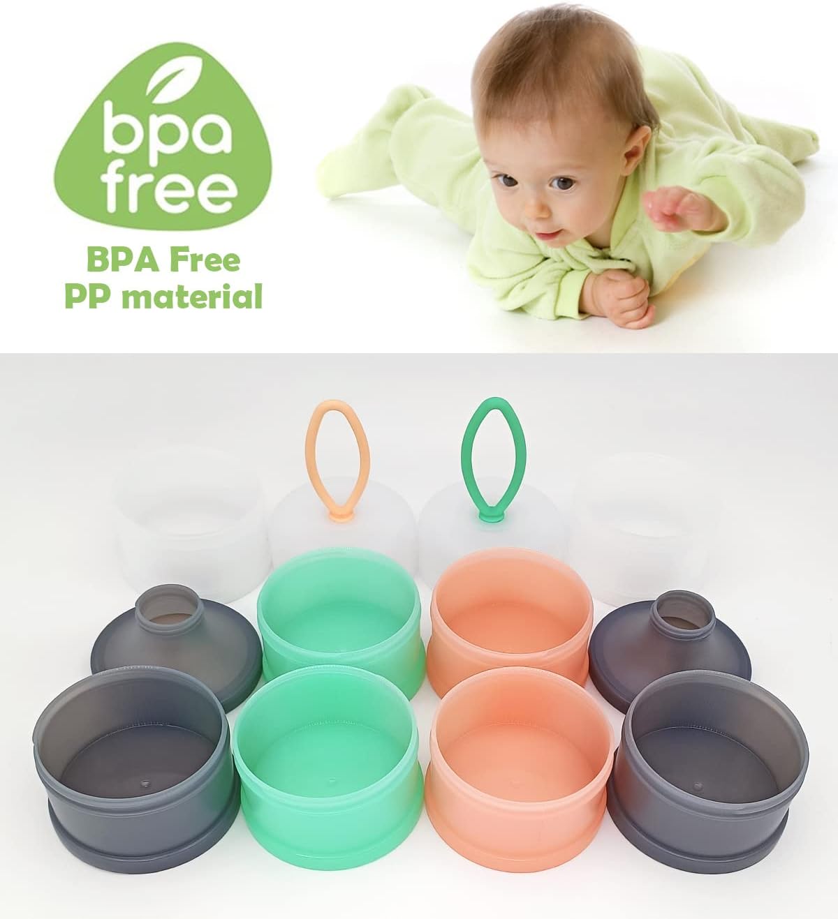 Baby Formula Dispenser, Portable Milk Powder Dispenser Container, Baby Feeding Travel Storage Container, Non-Spill Stackable Baby Snack Storage Container, BPA Free, 4 Compartments, 2 Packs
