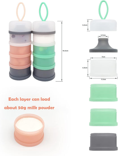 Baby Formula Dispenser, Portable Milk Powder Dispenser Container, Baby Feeding Travel Storage Container, Non-Spill Stackable Baby Snack Storage Container, BPA Free, 4 Compartments, 2 Packs