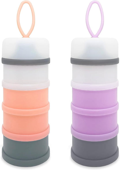 Baby Formula Dispenser, Portable Milk Powder Dispenser Container, Baby Feeding Travel Storage Container, Non-Spill Stackable Baby Snack Storage Container, BPA Free, 4 Compartments, 2 Packs