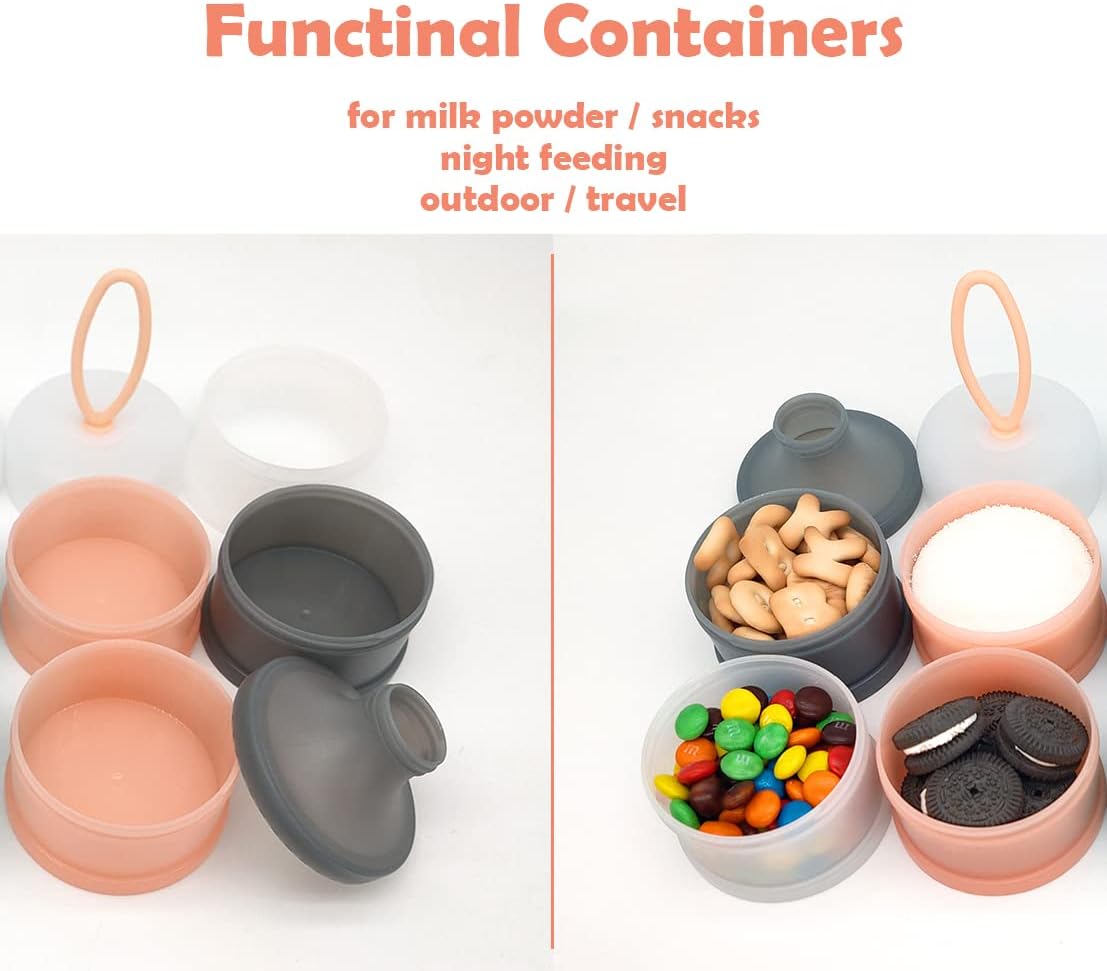 Baby Formula Dispenser, Portable Milk Powder Dispenser Container, Baby Feeding Travel Storage Container, Non-Spill Stackable Baby Snack Storage Container, BPA Free, 4 Compartments, 2 Packs