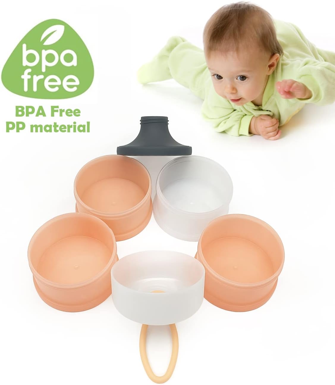 Baby Formula Dispenser, Portable Milk Powder Dispenser Container, Baby Feeding Travel Storage Container, Non-Spill Stackable Baby Snack Storage Container, BPA Free, 4 Compartments, 2 Packs
