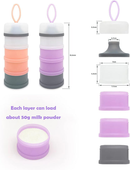Baby Formula Dispenser, Portable Milk Powder Dispenser Container, Baby Feeding Travel Storage Container, Non-Spill Stackable Baby Snack Storage Container, BPA Free, 4 Compartments, 2 Packs