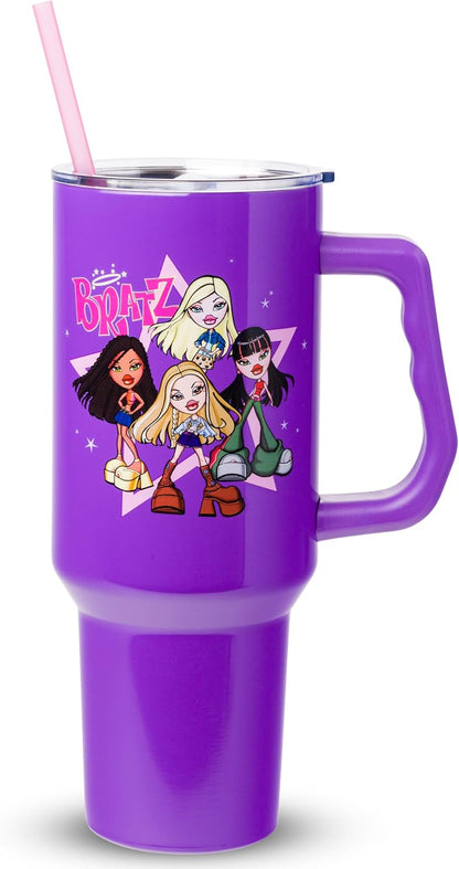 Betty Boop Core Cute Pose, Stainless Steel Tumbler, 40oz | Sitting, Hearts and Dots, Straw Cover Cap, Handle, Lid, Double Walled, Fits in Cup Holder, 1.18 Liters - Colors B