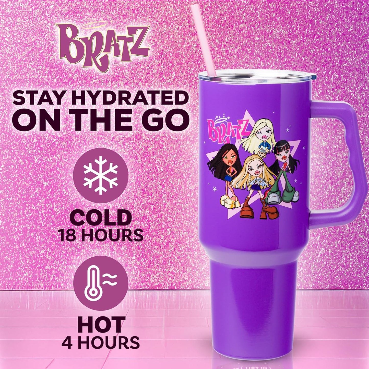 Betty Boop Core Cute Pose, Stainless Steel Tumbler, 40oz | Sitting, Hearts and Dots, Straw Cover Cap, Handle, Lid, Double Walled, Fits in Cup Holder, 1.18 Liters - Colors B