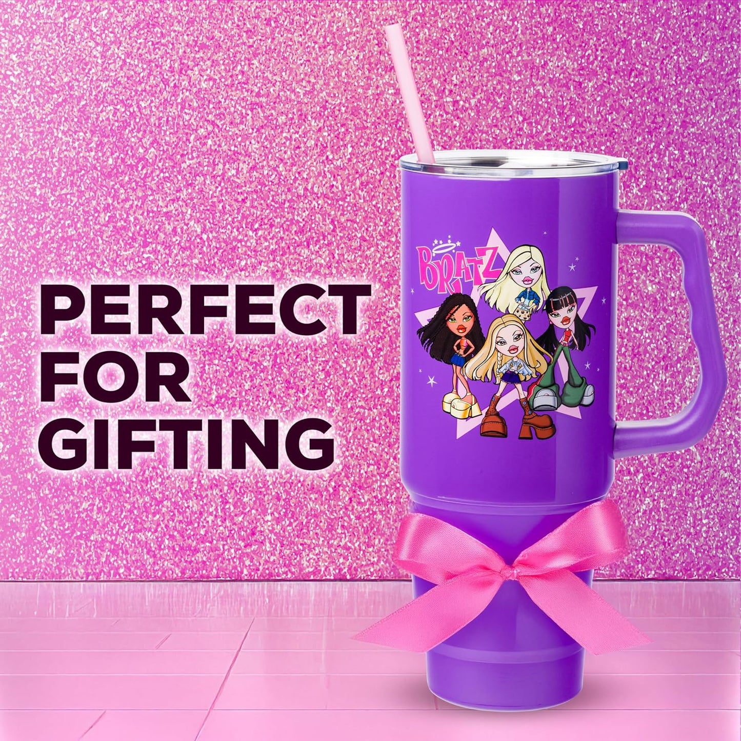 Betty Boop Core Cute Pose, Stainless Steel Tumbler, 40oz | Sitting, Hearts and Dots, Straw Cover Cap, Handle, Lid, Double Walled, Fits in Cup Holder, 1.18 Liters - Colors B