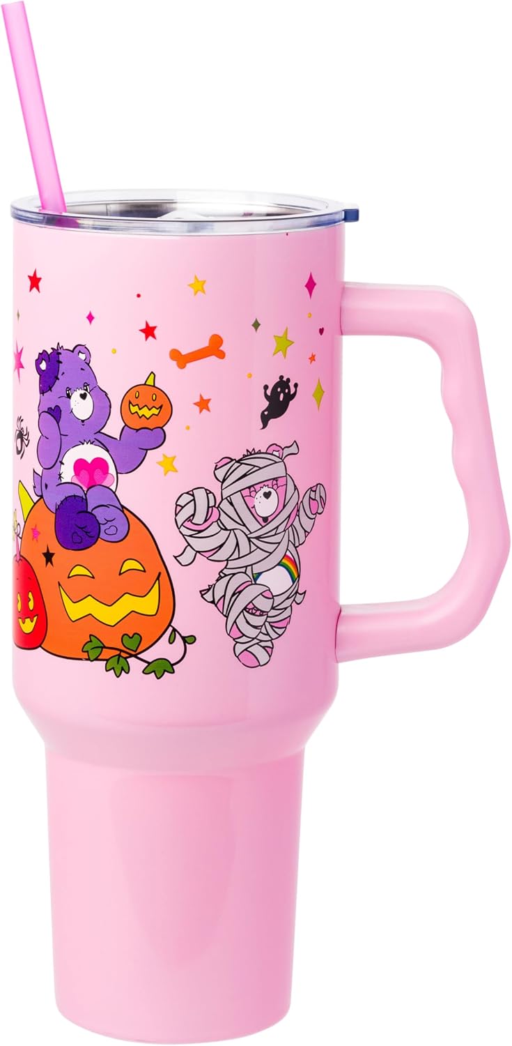 Betty Boop Core Cute Pose, Stainless Steel Tumbler, 40oz | Sitting, Hearts and Dots, Straw Cover Cap, Handle, Lid, Double Walled, Fits in Cup Holder, 1.18 Liters - Colors B