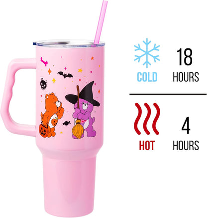 Betty Boop Core Cute Pose, Stainless Steel Tumbler, 40oz | Sitting, Hearts and Dots, Straw Cover Cap, Handle, Lid, Double Walled, Fits in Cup Holder, 1.18 Liters - Colors B