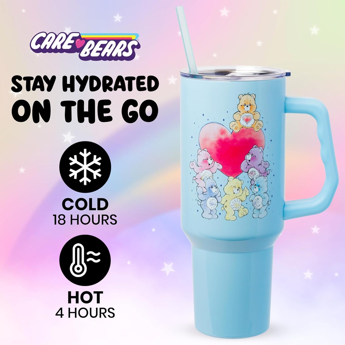 Betty Boop Core Cute Pose, Stainless Steel Tumbler, 40oz | Sitting, Hearts and Dots, Straw Cover Cap, Handle, Lid, Double Walled, Fits in Cup Holder, 1.18 Liters - Colors B