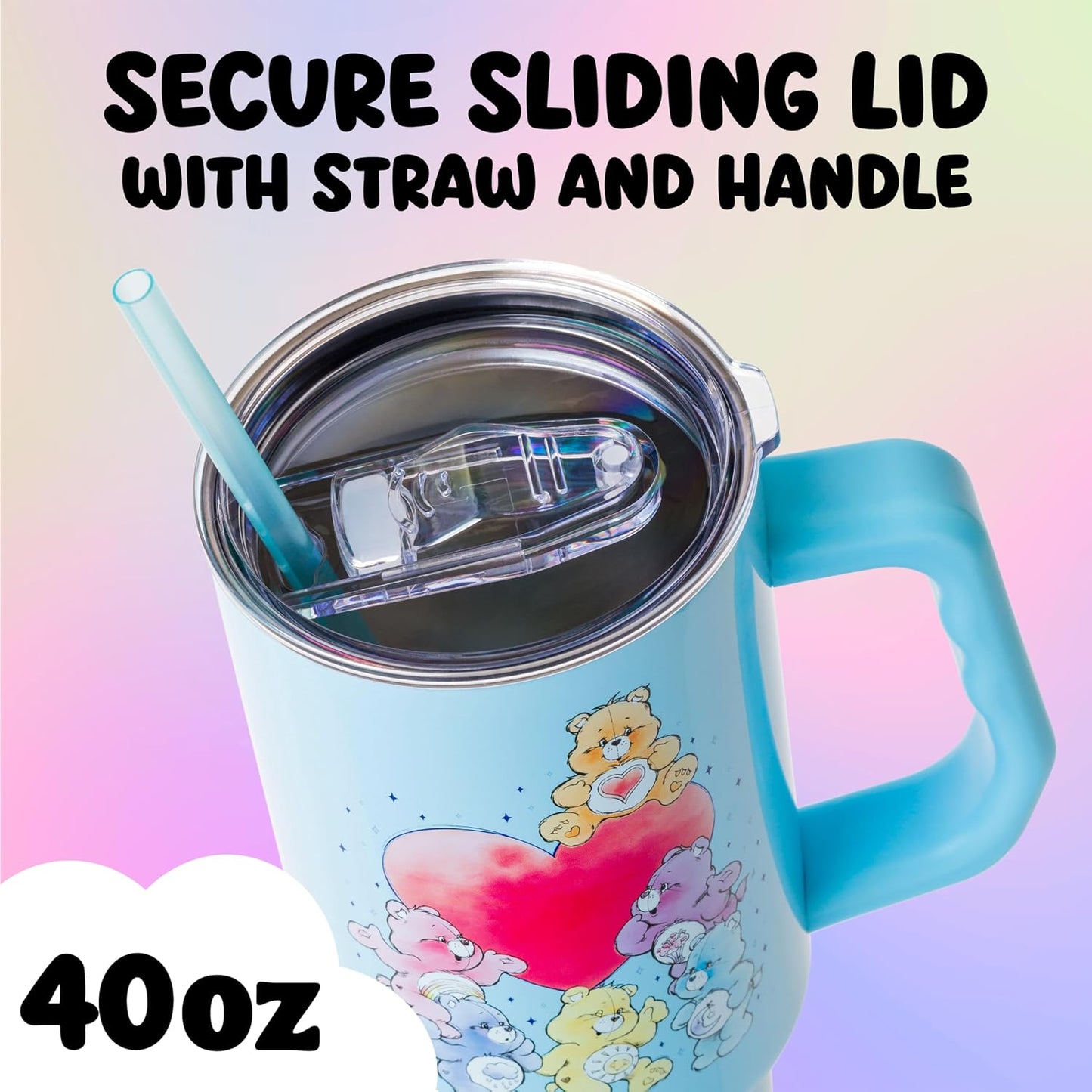 Betty Boop Core Cute Pose, Stainless Steel Tumbler, 40oz | Sitting, Hearts and Dots, Straw Cover Cap, Handle, Lid, Double Walled, Fits in Cup Holder, 1.18 Liters - Colors B
