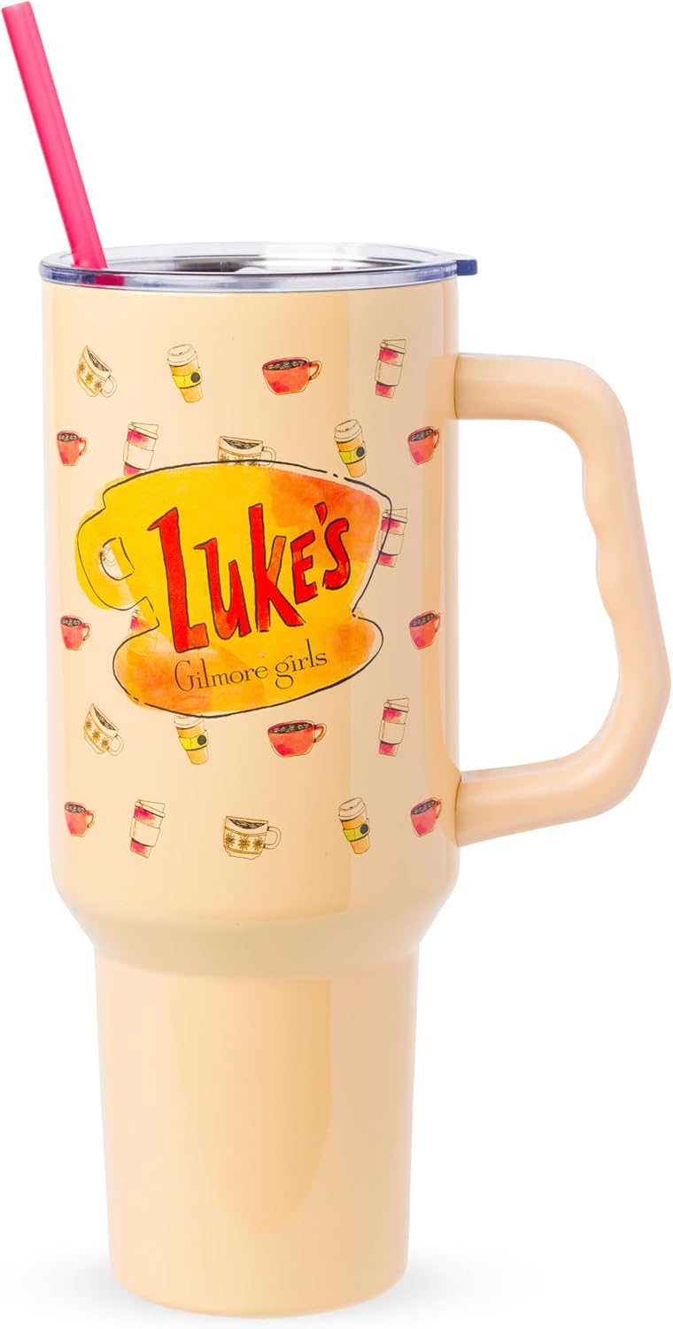 Betty Boop Core Cute Pose, Stainless Steel Tumbler, 40oz | Sitting, Hearts and Dots, Straw Cover Cap, Handle, Lid, Double Walled, Fits in Cup Holder, 1.18 Liters - Colors B
