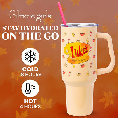 Betty Boop Core Cute Pose, Stainless Steel Tumbler, 40oz | Sitting, Hearts and Dots, Straw Cover Cap, Handle, Lid, Double Walled, Fits in Cup Holder, 1.18 Liters - Colors B