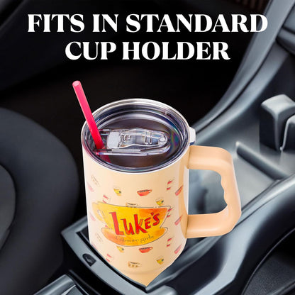 Betty Boop Core Cute Pose, Stainless Steel Tumbler, 40oz | Sitting, Hearts and Dots, Straw Cover Cap, Handle, Lid, Double Walled, Fits in Cup Holder, 1.18 Liters - Colors B