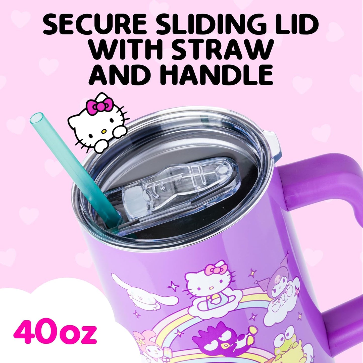 Betty Boop Core Cute Pose, Stainless Steel Tumbler, 40oz | Sitting, Hearts and Dots, Straw Cover Cap, Handle, Lid, Double Walled, Fits in Cup Holder, 1.18 Liters - Colors B