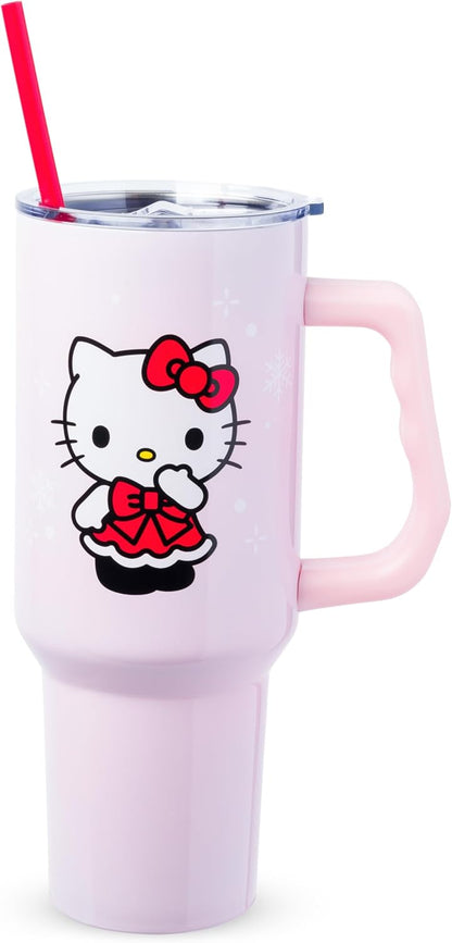 Betty Boop Core Cute Pose, Stainless Steel Tumbler, 40oz | Sitting, Hearts and Dots, Straw Cover Cap, Handle, Lid, Double Walled, Fits in Cup Holder, 1.18 Liters - Colors B