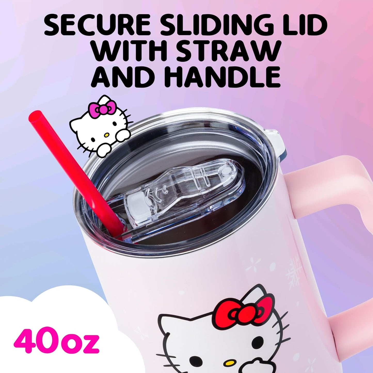 Betty Boop Core Cute Pose, Stainless Steel Tumbler, 40oz | Sitting, Hearts and Dots, Straw Cover Cap, Handle, Lid, Double Walled, Fits in Cup Holder, 1.18 Liters - Colors B