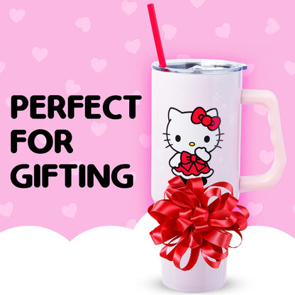 Betty Boop Core Cute Pose, Stainless Steel Tumbler, 40oz | Sitting, Hearts and Dots, Straw Cover Cap, Handle, Lid, Double Walled, Fits in Cup Holder, 1.18 Liters - Colors B
