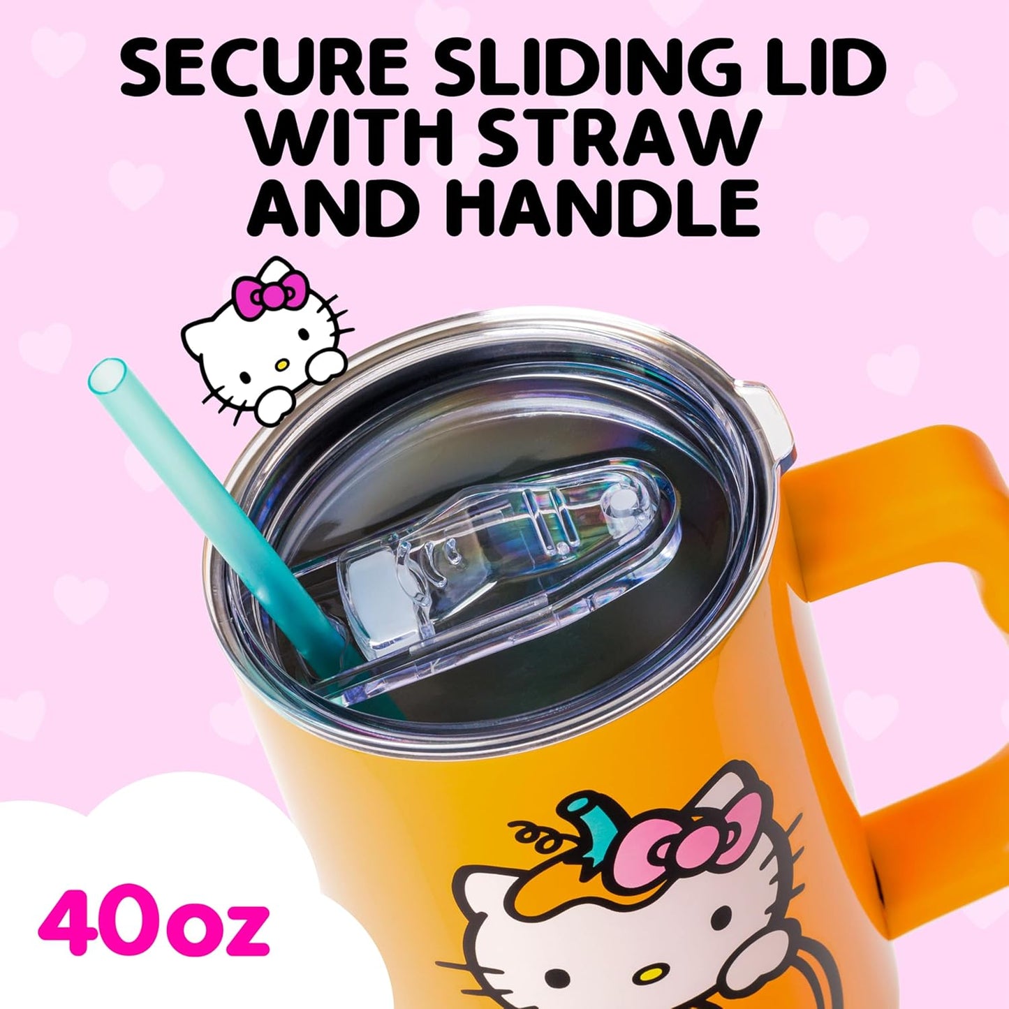 Betty Boop Core Cute Pose, Stainless Steel Tumbler, 40oz | Sitting, Hearts and Dots, Straw Cover Cap, Handle, Lid, Double Walled, Fits in Cup Holder, 1.18 Liters - Colors B