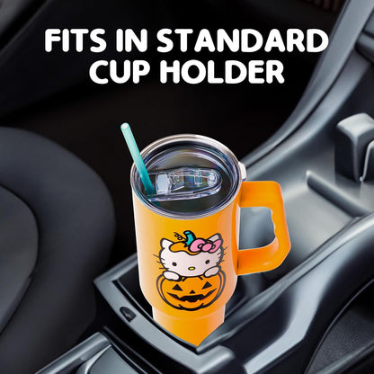 Betty Boop Core Cute Pose, Stainless Steel Tumbler, 40oz | Sitting, Hearts and Dots, Straw Cover Cap, Handle, Lid, Double Walled, Fits in Cup Holder, 1.18 Liters - Colors B