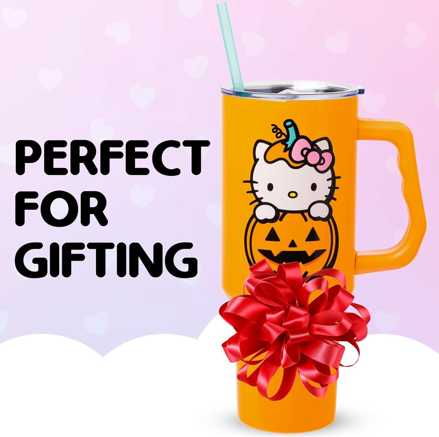 Betty Boop Core Cute Pose, Stainless Steel Tumbler, 40oz | Sitting, Hearts and Dots, Straw Cover Cap, Handle, Lid, Double Walled, Fits in Cup Holder, 1.18 Liters - Colors B