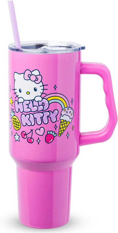 Betty Boop Core Cute Pose, Stainless Steel Tumbler, 40oz | Sitting, Hearts and Dots, Straw Cover Cap, Handle, Lid, Double Walled, Fits in Cup Holder, 1.18 Liters - Colors B