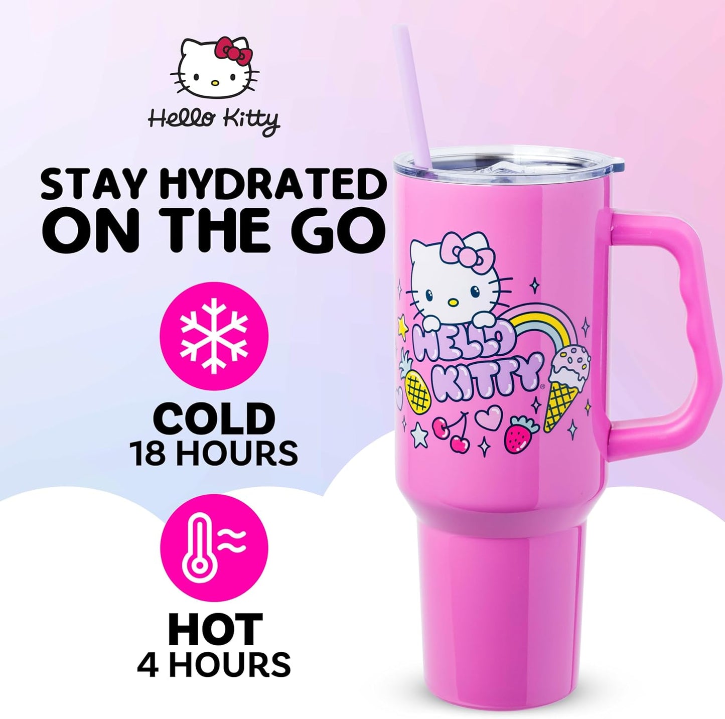 Betty Boop Core Cute Pose, Stainless Steel Tumbler, 40oz | Sitting, Hearts and Dots, Straw Cover Cap, Handle, Lid, Double Walled, Fits in Cup Holder, 1.18 Liters - Colors B