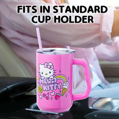 Betty Boop Core Cute Pose, Stainless Steel Tumbler, 40oz | Sitting, Hearts and Dots, Straw Cover Cap, Handle, Lid, Double Walled, Fits in Cup Holder, 1.18 Liters - Colors B