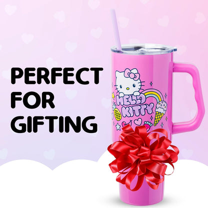 Betty Boop Core Cute Pose, Stainless Steel Tumbler, 40oz | Sitting, Hearts and Dots, Straw Cover Cap, Handle, Lid, Double Walled, Fits in Cup Holder, 1.18 Liters - Colors B