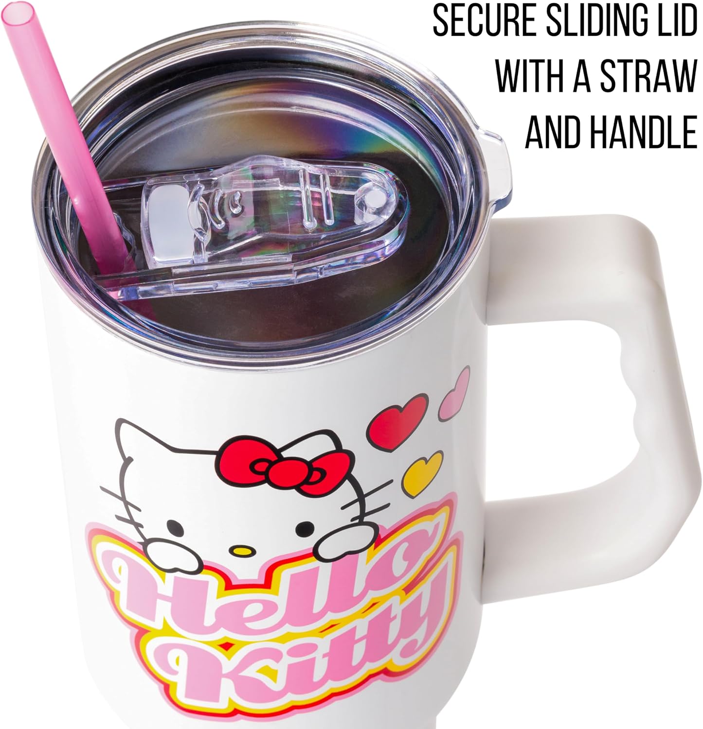 Betty Boop Core Cute Pose, Stainless Steel Tumbler, 40oz | Sitting, Hearts and Dots, Straw Cover Cap, Handle, Lid, Double Walled, Fits in Cup Holder, 1.18 Liters - Colors B