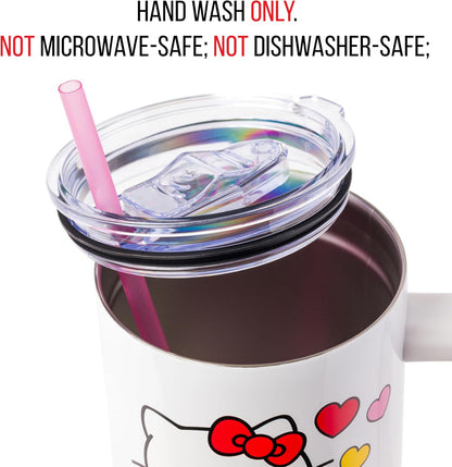 Betty Boop Core Cute Pose, Stainless Steel Tumbler, 40oz | Sitting, Hearts and Dots, Straw Cover Cap, Handle, Lid, Double Walled, Fits in Cup Holder, 1.18 Liters - Colors B