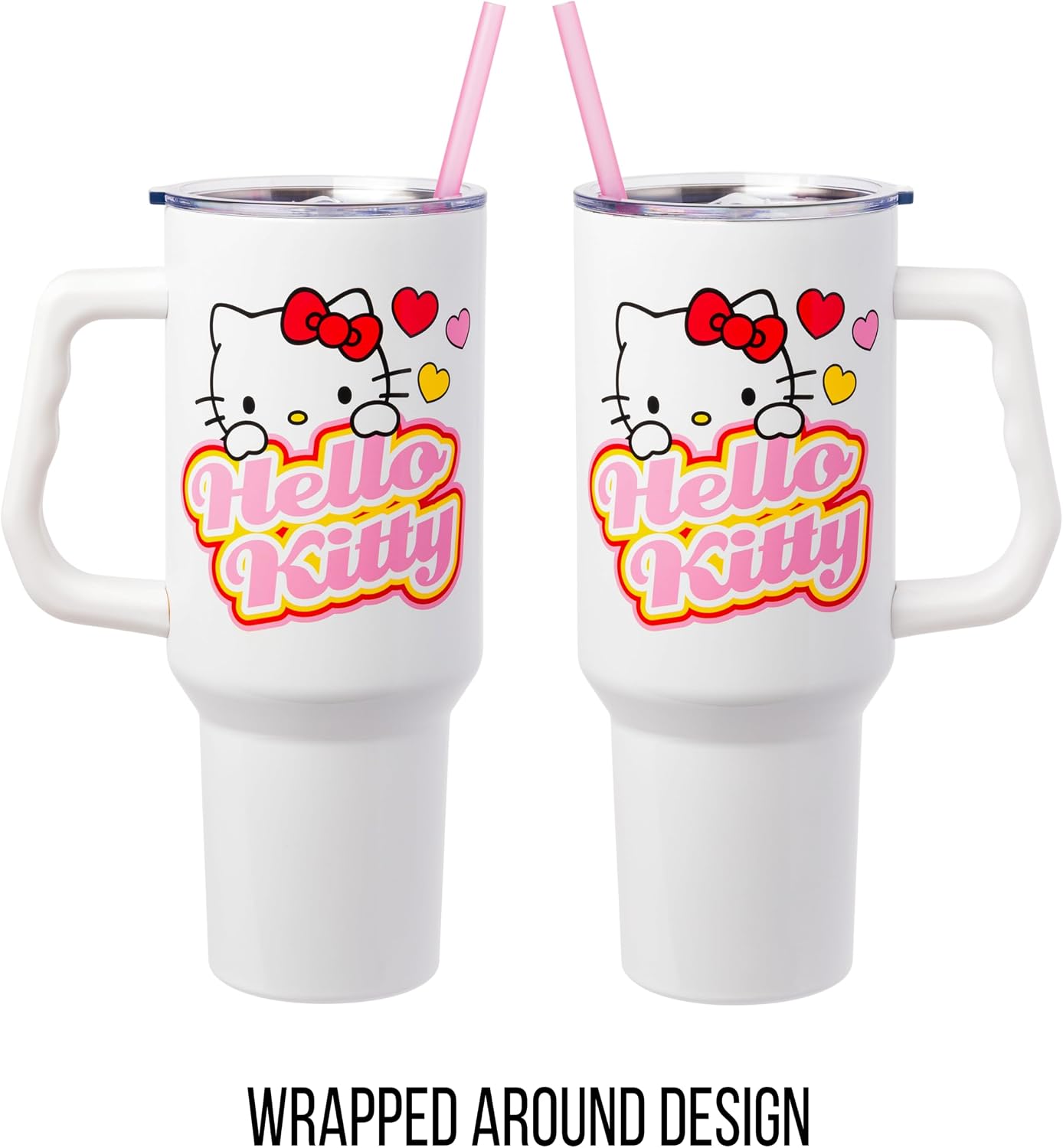 Betty Boop Core Cute Pose, Stainless Steel Tumbler, 40oz | Sitting, Hearts and Dots, Straw Cover Cap, Handle, Lid, Double Walled, Fits in Cup Holder, 1.18 Liters - Colors B