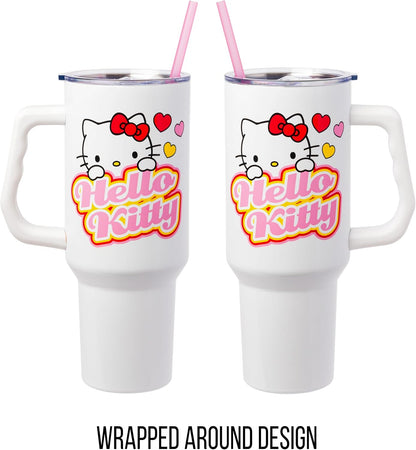 Betty Boop Core Cute Pose, Stainless Steel Tumbler, 40oz | Sitting, Hearts and Dots, Straw Cover Cap, Handle, Lid, Double Walled, Fits in Cup Holder, 1.18 Liters - Colors B
