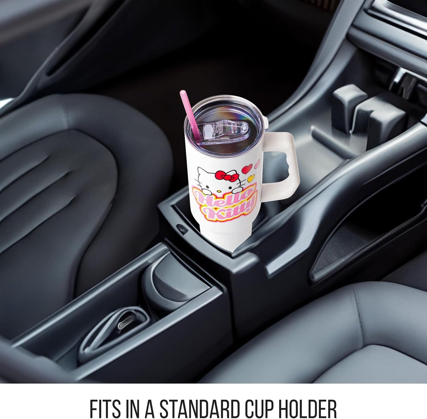 Betty Boop Core Cute Pose, Stainless Steel Tumbler, 40oz | Sitting, Hearts and Dots, Straw Cover Cap, Handle, Lid, Double Walled, Fits in Cup Holder, 1.18 Liters - Colors B