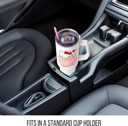 Betty Boop Core Cute Pose, Stainless Steel Tumbler, 40oz | Sitting, Hearts and Dots, Straw Cover Cap, Handle, Lid, Double Walled, Fits in Cup Holder, 1.18 Liters - Colors B