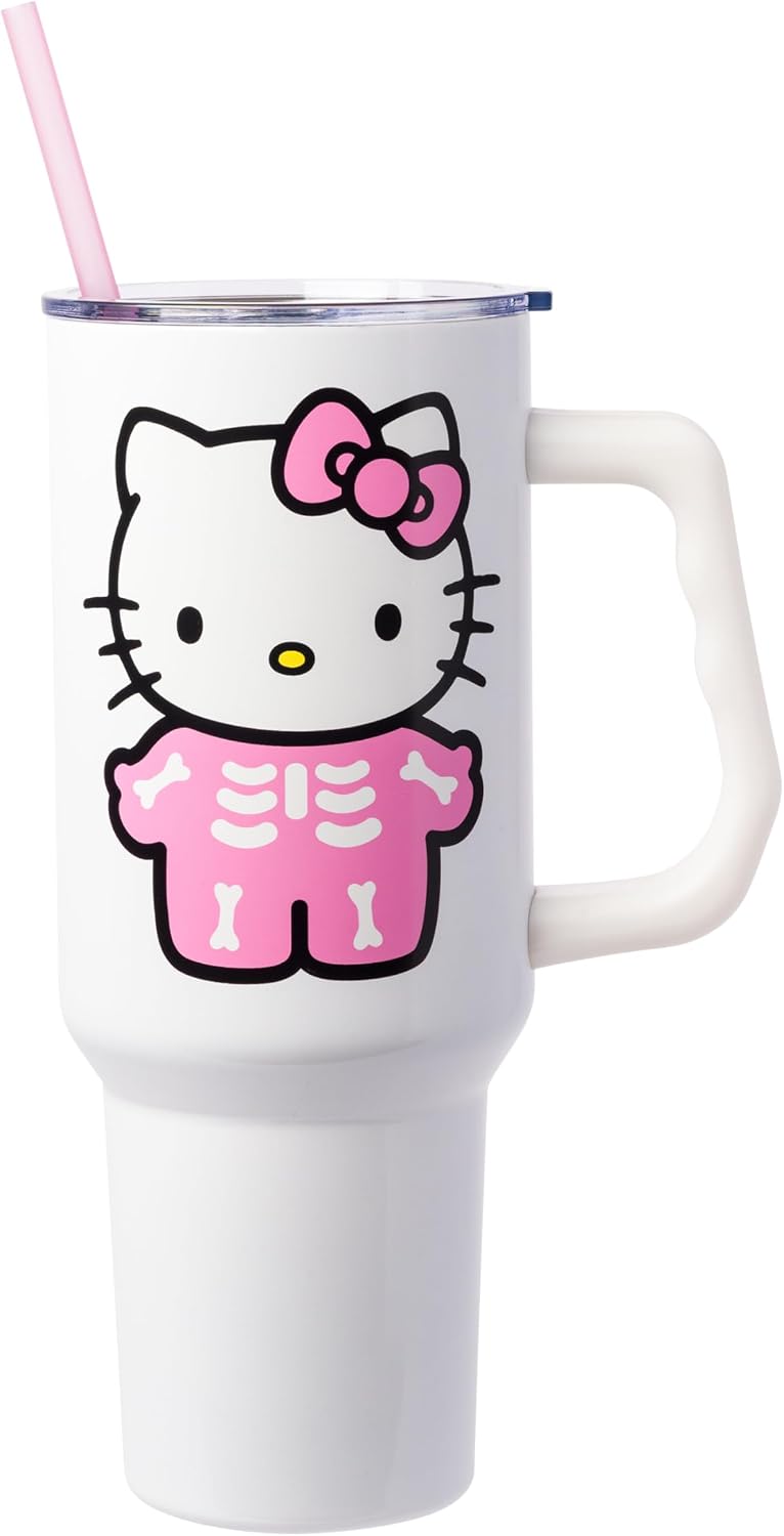 Betty Boop Core Cute Pose, Stainless Steel Tumbler, 40oz | Sitting, Hearts and Dots, Straw Cover Cap, Handle, Lid, Double Walled, Fits in Cup Holder, 1.18 Liters - Colors B
