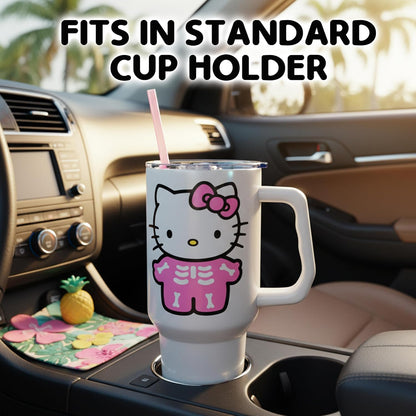 Betty Boop Core Cute Pose, Stainless Steel Tumbler, 40oz | Sitting, Hearts and Dots, Straw Cover Cap, Handle, Lid, Double Walled, Fits in Cup Holder, 1.18 Liters - Colors B