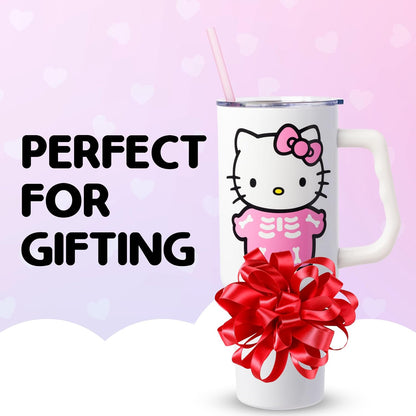 Betty Boop Core Cute Pose, Stainless Steel Tumbler, 40oz | Sitting, Hearts and Dots, Straw Cover Cap, Handle, Lid, Double Walled, Fits in Cup Holder, 1.18 Liters - Colors B
