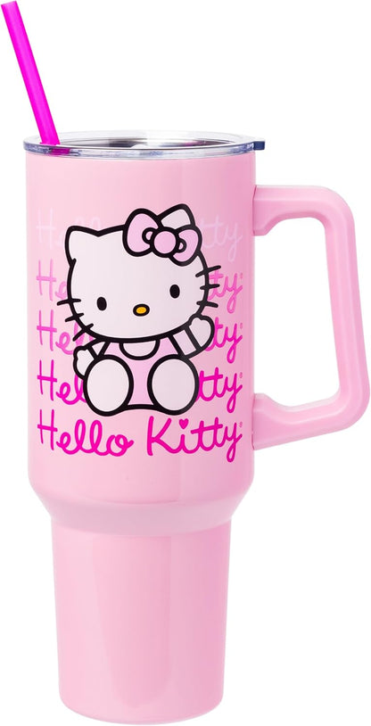 Betty Boop Core Cute Pose, Stainless Steel Tumbler, 40oz | Sitting, Hearts and Dots, Straw Cover Cap, Handle, Lid, Double Walled, Fits in Cup Holder, 1.18 Liters - Colors B